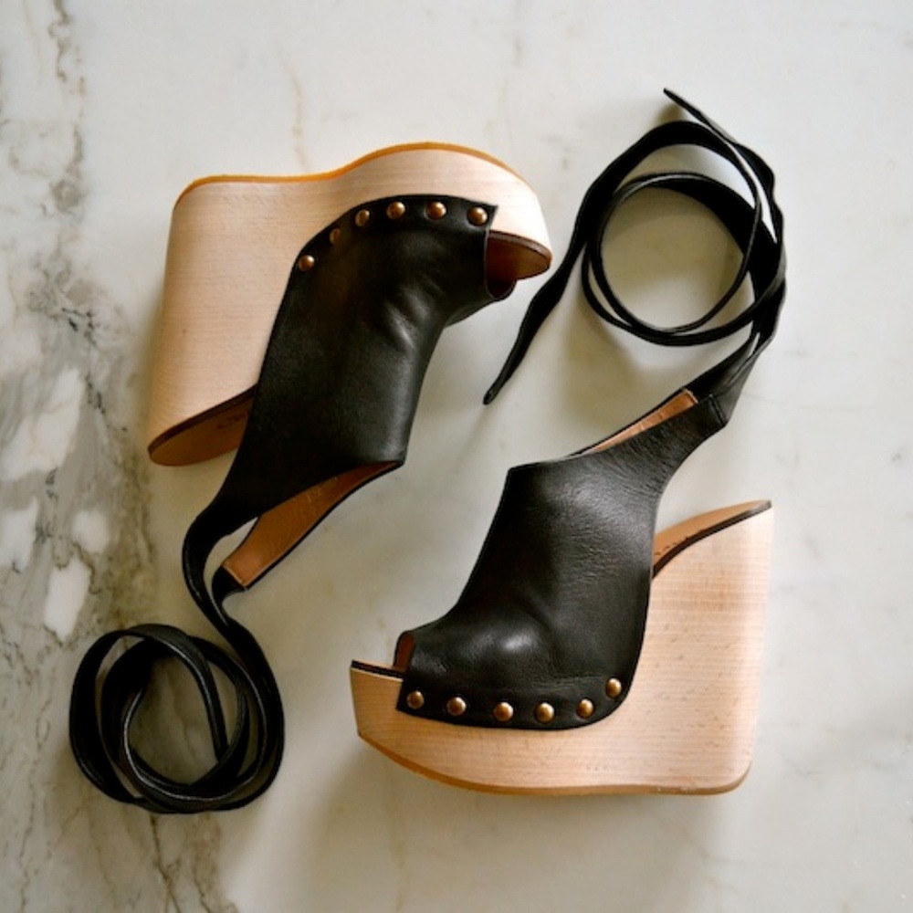 Chloe leather lace up wedge sandals